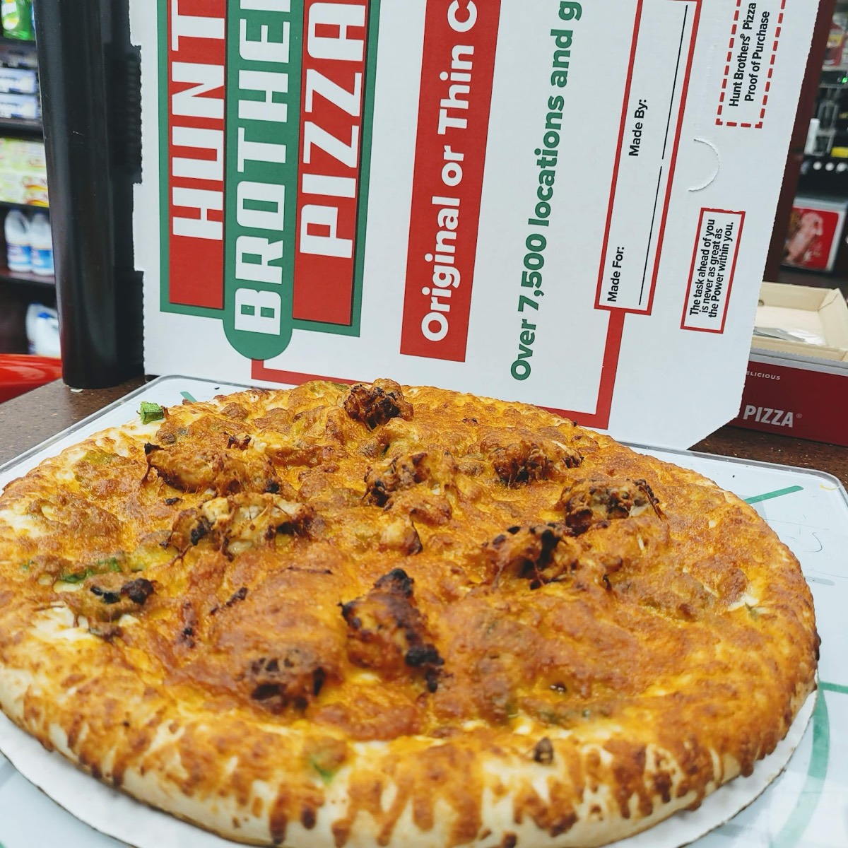 Hunt Brothers pizza fresh out of the oven
